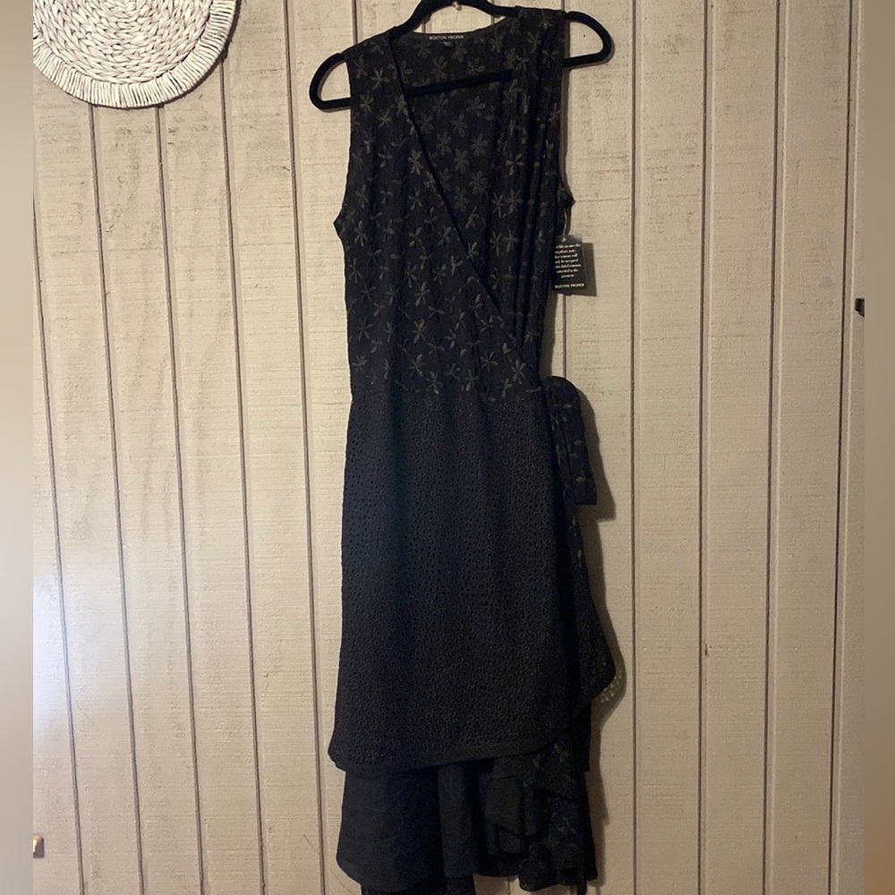 Boston Proper Black High-Low V-Neck Dress Size 14 NWT - Picture 7 of 8
